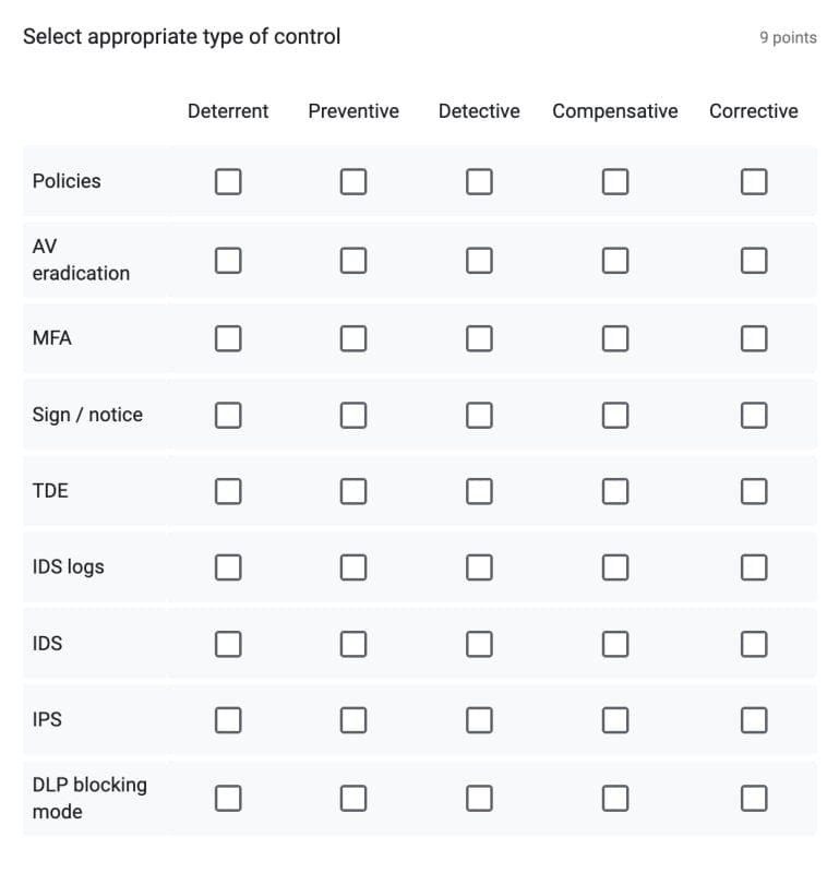 Google Form Quizz Sample