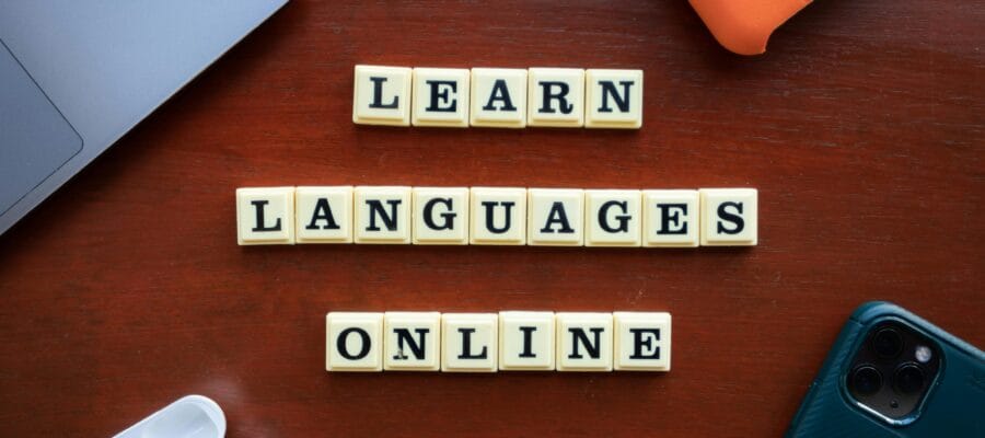Learn Languages Online Text on Dice